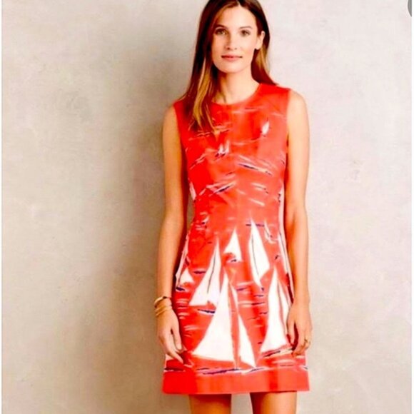 Anthropologie Maeve Dress Sailboat Spring Sheath 2 Sleeveless Boat Nautical - Picture 11 of 11
